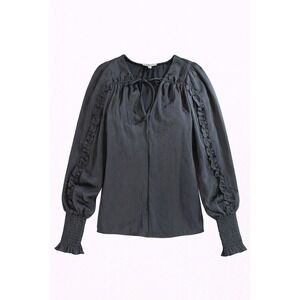 Sam‎ Edelman Black Long Sleeve Ruffle Tie Neck Blouse Women Size S